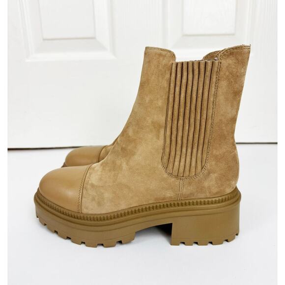 MARC FISHER NATURAL HADRIA SUEDE CAP TOE LUG SOLE BOOT - Picture 3 of 6